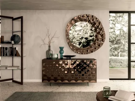 Sarah sideboard with matt lacquered container and doors covered in curved bronzed mirror by Ozzio