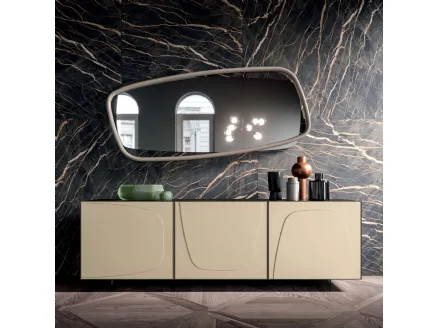 Trilogy Duo sideboard with three doors covered in Ecru leather by Ozzio