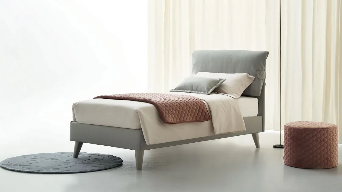 Single bed Dama in fabric with Oggioni headboard