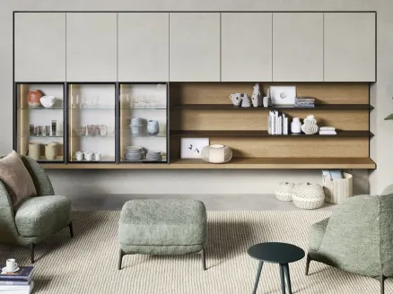 Suspended mobile shelves and wall units by Novamobili.