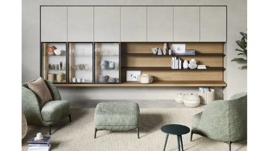 Suspended mobile shelves and wall units by Novamobili.