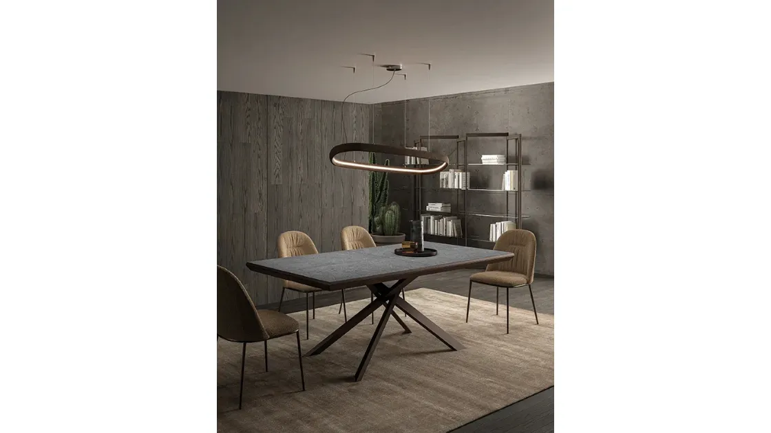 Extendable 4x4 table in Cement by Ozzio.