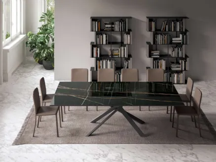 Extendable 4x4 table in Marble Glass by Ozzio.