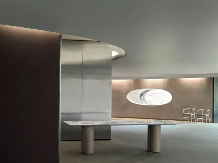 Rectangular table Elly with a marble top and base consisting of 4 columns in Ash wood by Frigerio.