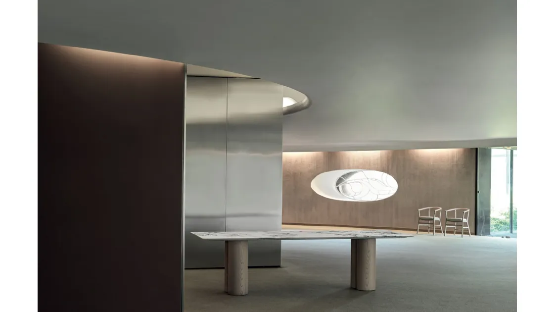 Rectangular table Elly with a marble top and base consisting of 4 columns in Ash wood by Frigerio.