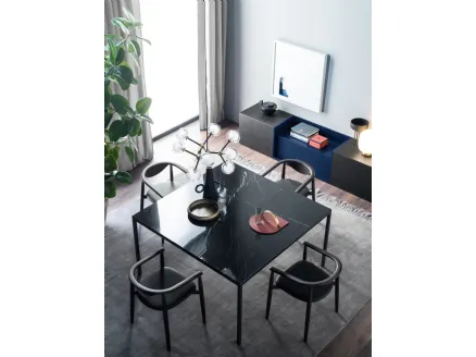 Square table with wire structure in Light Stone by Novamobili