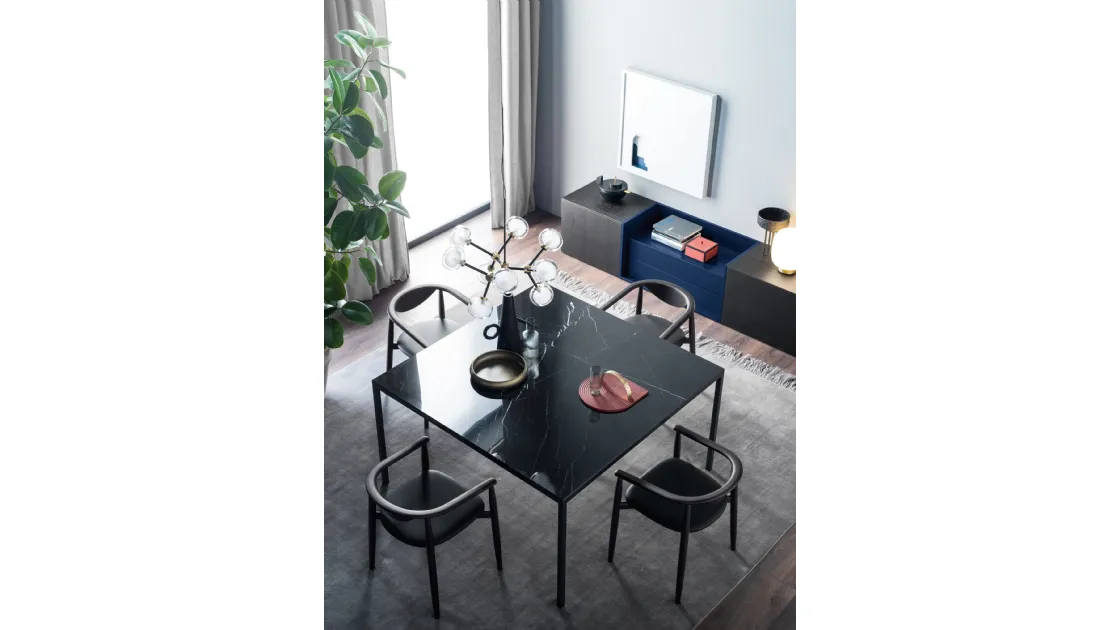 Square table with wire structure in Light Stone by Novamobili