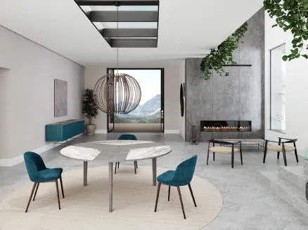 Round Gemini table in marble and ash wood by Colico.