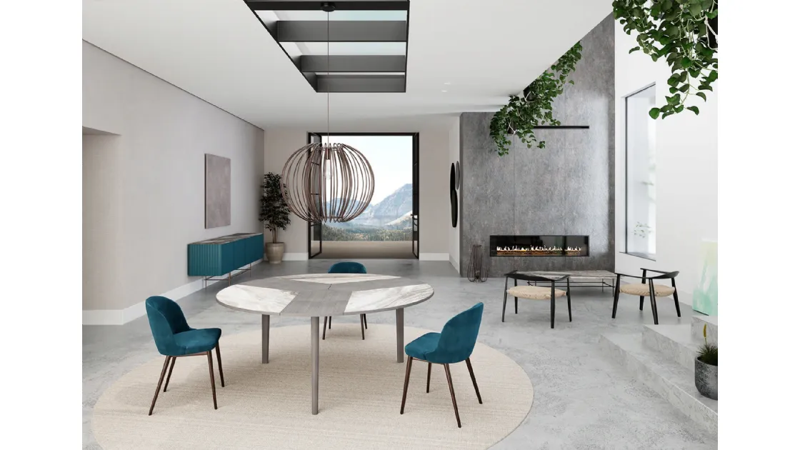 Round Gemini table in marble and ash wood by Colico.
