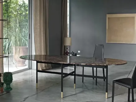 Glamour table with natural marble top and lacquered steel base by Bontempi.