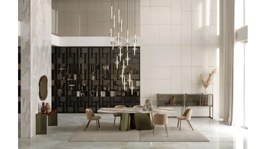 Extendable Kimono table in SuperMarble by Bontempi.