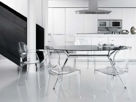 Oval glass and steel Metro table by Brianza Chairs.