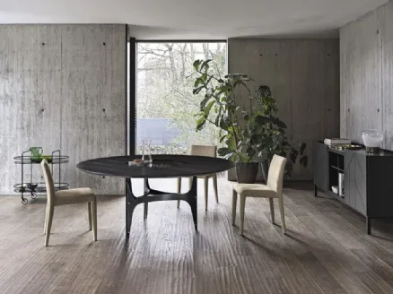 Round Universe table with Charcoal Oak veneered top by Bontempi.