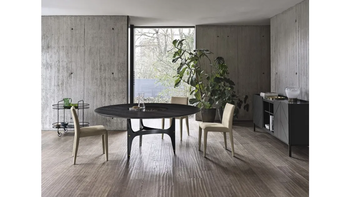 Round Universe table with Charcoal Oak veneered top by Bontempi.