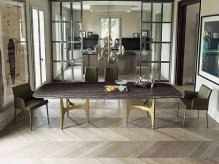 Universe XXL table with top in SuperMarble and lacquered steel base by Bontempi.