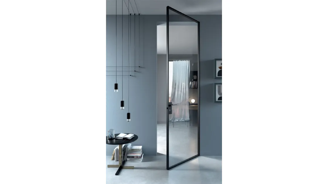 Interior door ESP Crystal Frameless in glass with aluminum frame by Guzzini & Fontana.