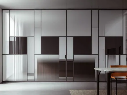 Sliding glass door for indoor use with aluminum frame and inserts Grande Officina by ADL.