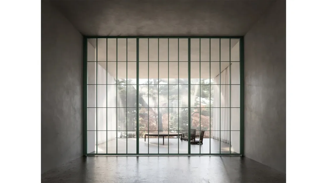 Japo Rototraslante indoor door in glass and aluminum by ADL.