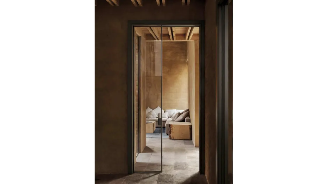 Sliding internal door in glass with aluminum frame Just a Scomparsa by Doal