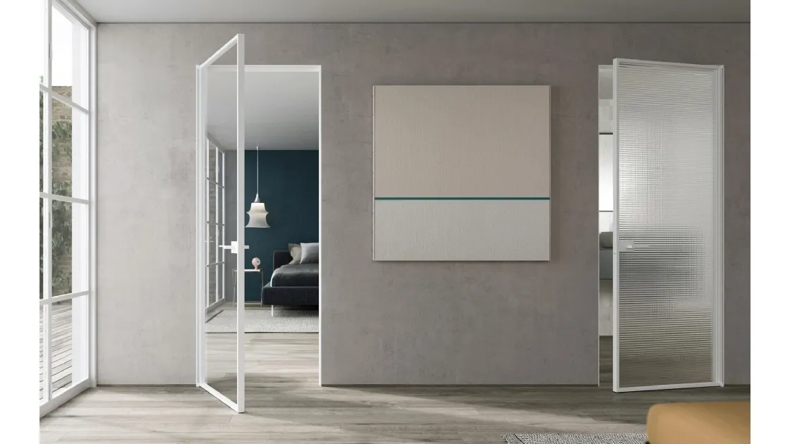 ADL's Mythic Swing Interior Door in glass with an aluminum frame.