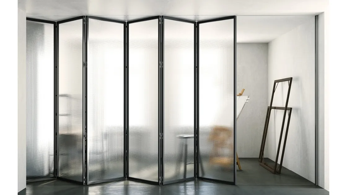 Indoor Mitica Libro door in glass with aluminum frame by ADL.