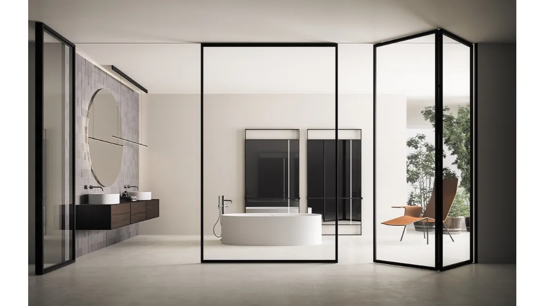 Internal door Mythic Book in glass with aluminum frame by ADL.
