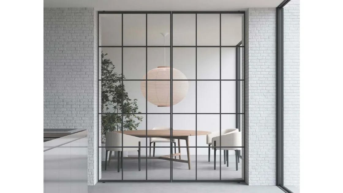 Interior door Officina Bilico in glass and aluminum by ADL.