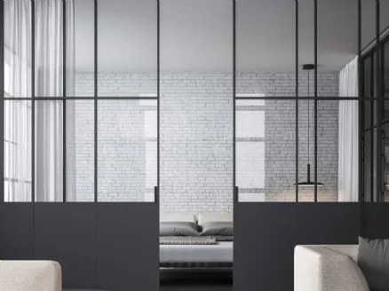 Interior sliding door Officina with Drag system in aluminum and glass by ADL.