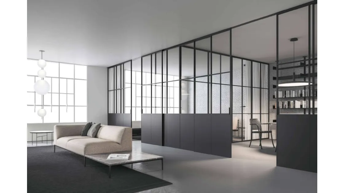 Internal sliding door Officina in aluminum and glass by ADL.