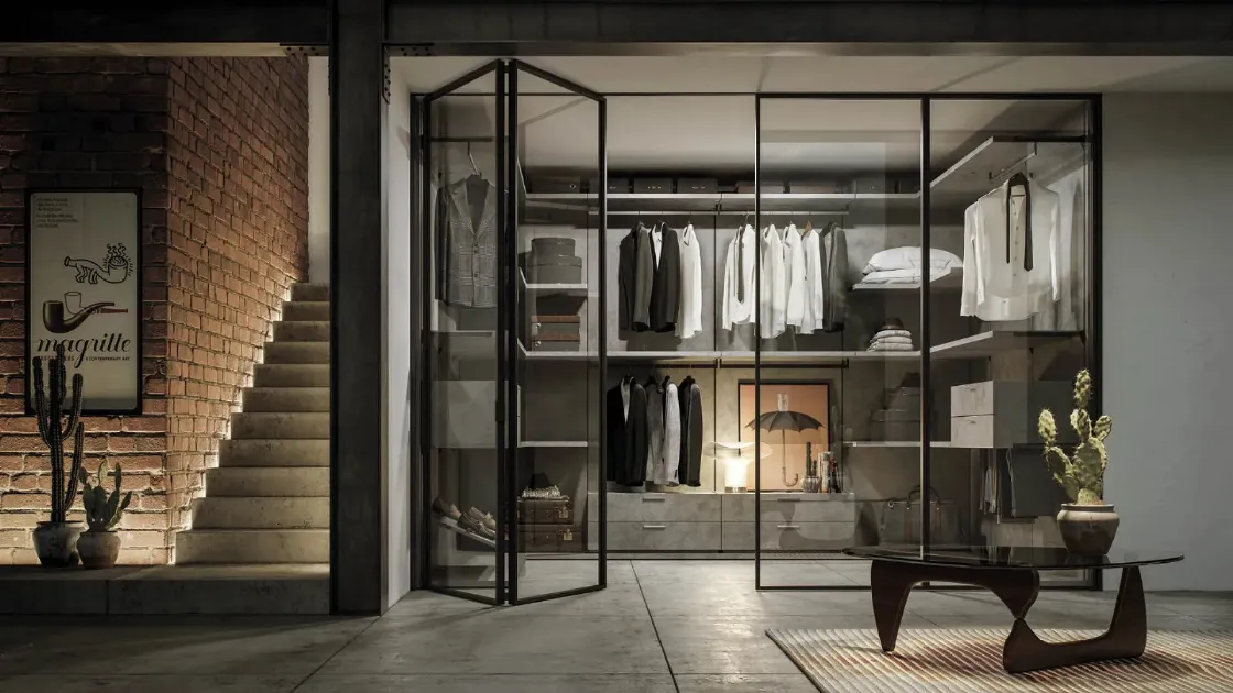 Interior glass door with aluminum frame Zeus Libro by Doal.