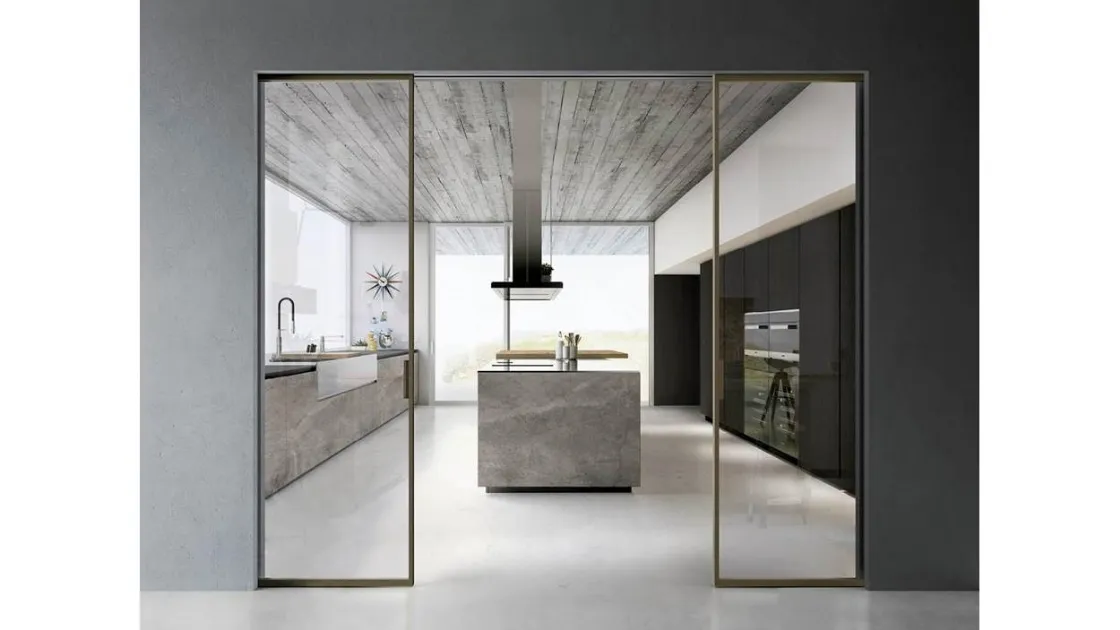 Sliding interior glass door with aluminum frame Zeus by Doal.