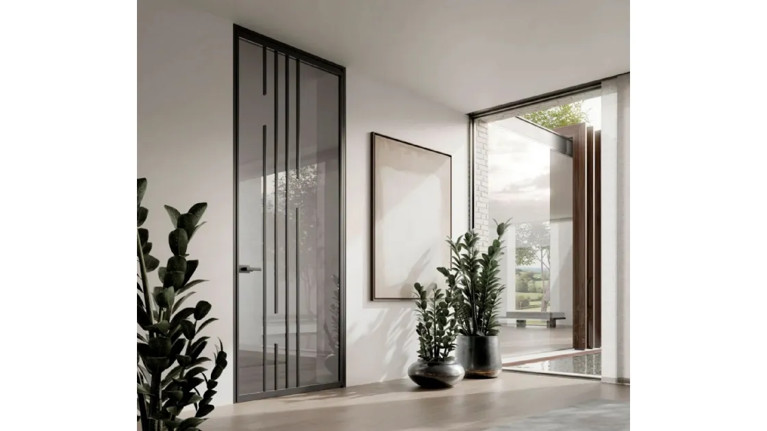 Indoor glass door with aluminum frame Zeus Hinged with Doal jamb.