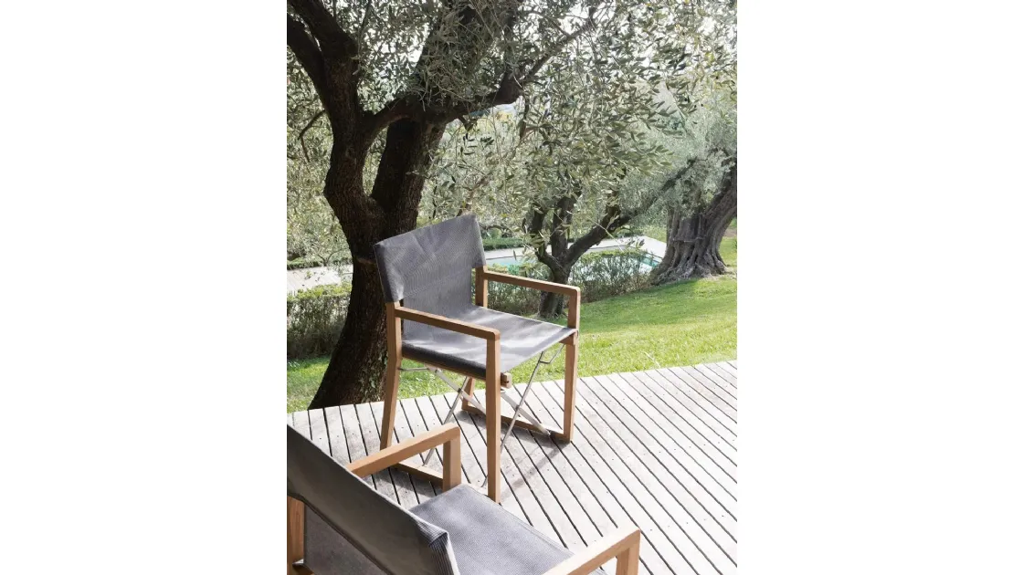 Cosette armchair in teak and polypropylene fabric by Unopiu.