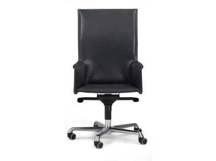 Executive leather armchair with high backrest and swivel base on wheels Pasqualina by Enrico Pellizzoni.
